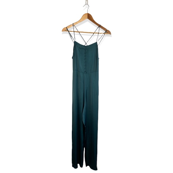 Madewell Green Satin Strappy Cropped Wide Leg Jumpsuit SZ 2 - Picture 5 of 12